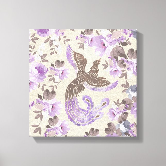 Phoenix Bird with watercolor flowers Canvas Print (Front)