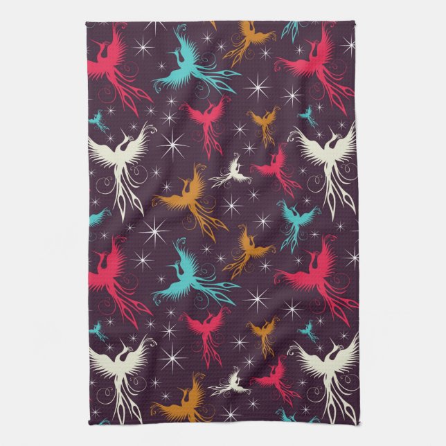 Phoenix Birds Figure Pattern Kitchen Towel (Vertical)