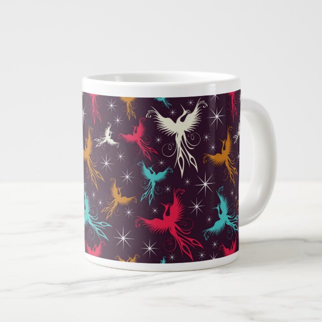 Phoenix Birds Figure Pattern Large Coffee Mug (Front Right)