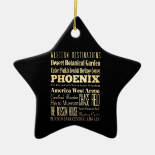 Phoenix City of Arizona State Typography Art Ceramic Ornament