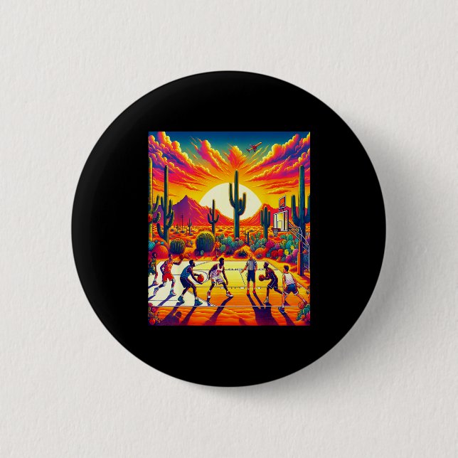 Phoenix desert sunset basketball_ heatwave  2 inch round button (Front)