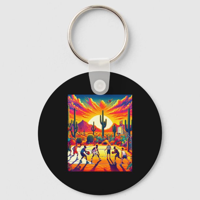 Phoenix desert sunset basketball_ heatwave  keychain (Front)