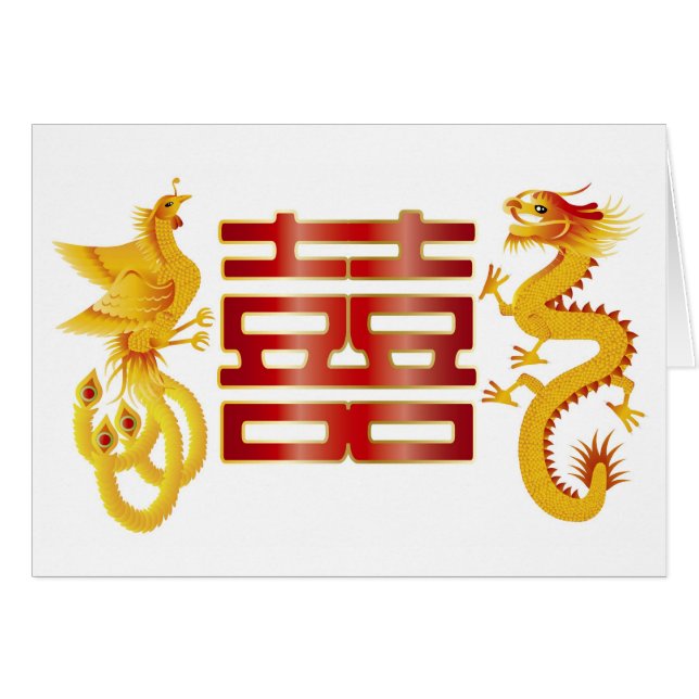 Phoenix Dragon Double Happiness Card (Front Horizontal)