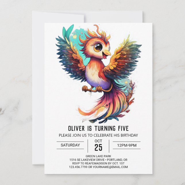Phoenix Dreams Whimsical Watercolor Birthday Invitation (Front)