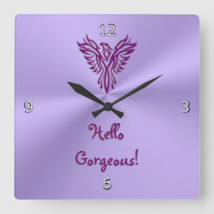 Phoenix Emblem Design with Hello Gorgeous text Square Wall Clock