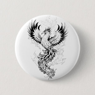 Phoenix Fantasy Wild Animal Illustration Art Tatto 2 Inch Round Button