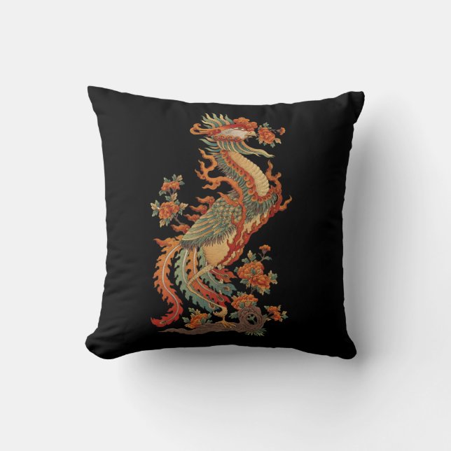 Phoenix Feng Chinese Sacred Animal Throw Pillow (Front)