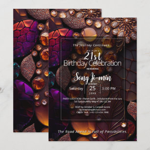 Phoenix Fire Botanical Gemstone Abstract Invitation