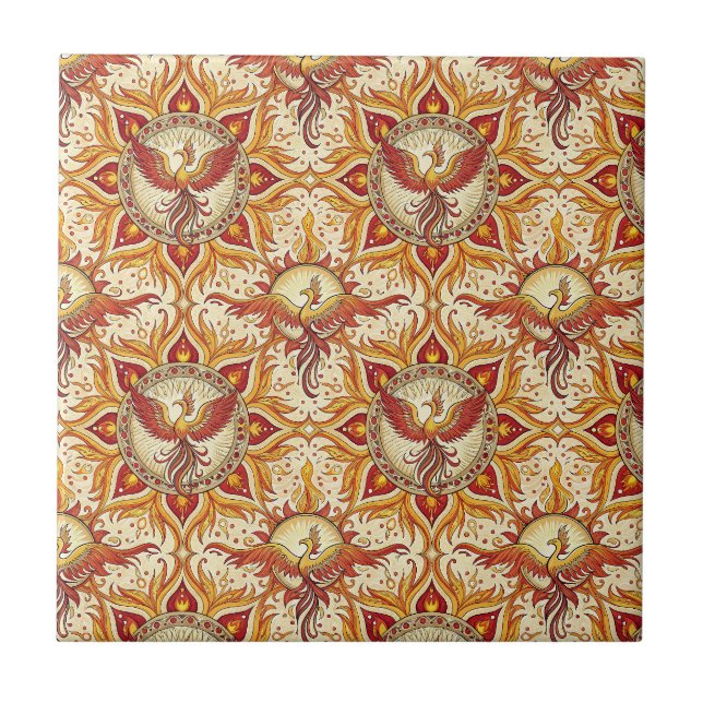 Phoenix Fire Mandala Spiritual Design Pattern Art Tile (Front)