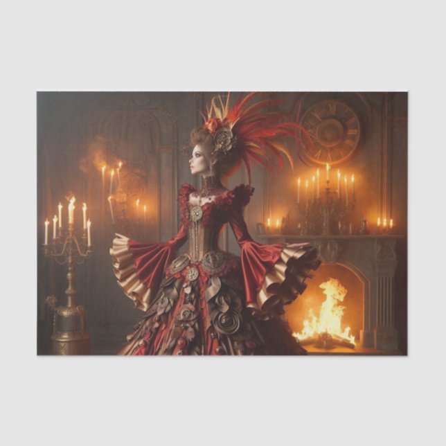 Phoenix Fire Queen Steampunk Victorian Industrial Tissue Paper (Front)