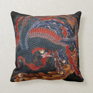 Phoenix (Firebird Goddess) Hokusai Fine Art Throw Pillow