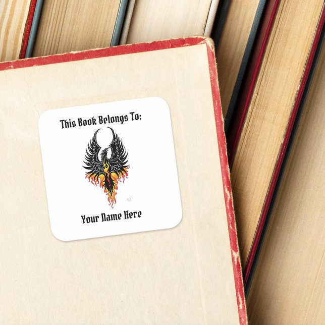 Phoenix Firebird Tribal Flames Bookplate Square Sticker (Creator Uploaded)