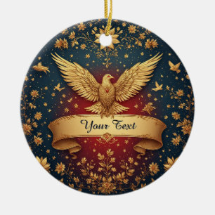 Phoenix Floral Motifs Luxury Mythical Bird Design Ceramic Ornament