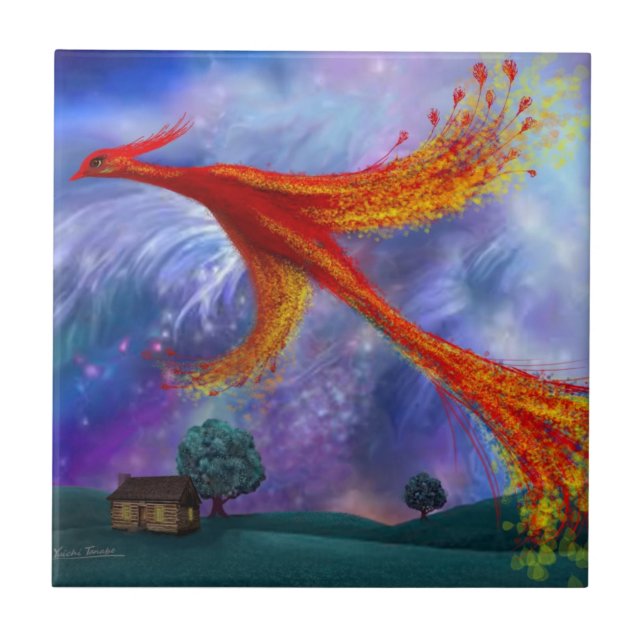 Phoenix Flying at Night Tile (Front)