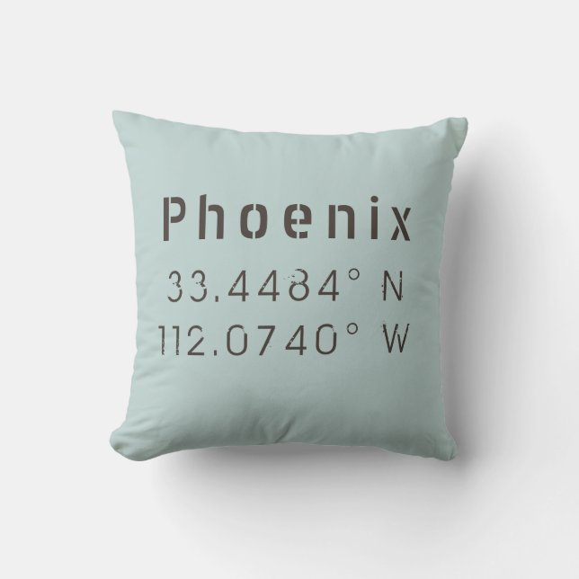 Phoenix Longitude Latitude Throw Pillow (Front)