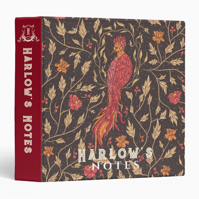 Phoenix Mythical Creature Crimson 3 Ring Binder (Front/Spine)
