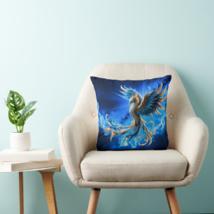 Phoenix of the Sapphire Dawn Throw Pillow
