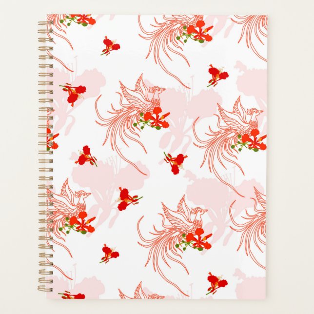Phoenix Oiseau Et Phoenix Fleur Motif Sans Faille (Devant)