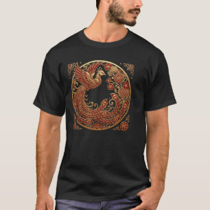 Phoenix Red Gold Asian Traditional Design T-Shirt