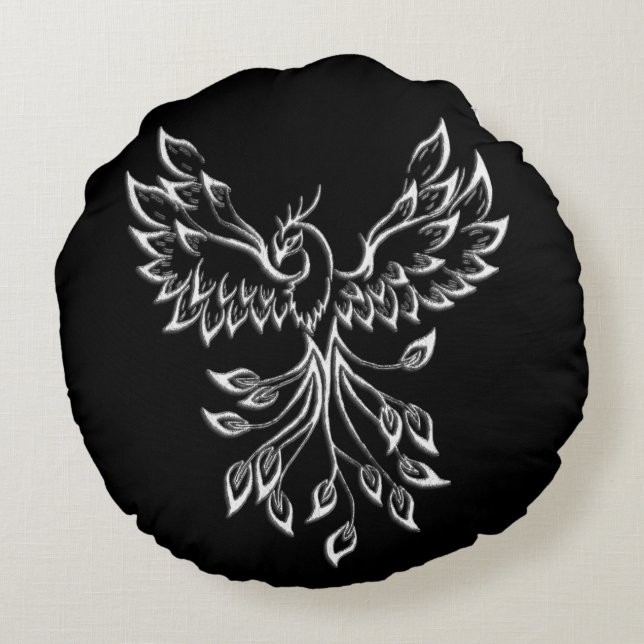 Phoenix Rises on Black Round Pillow (Back)