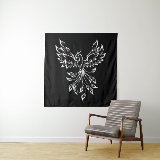 Phoenix Rises on Black Tapestry (In Situ)
