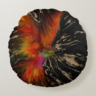 Phoenix Rising – Abstract Fire Explosion Art Round Pillow
