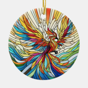 Phoenix Rising - colorful mosaic art Ceramic Ornament