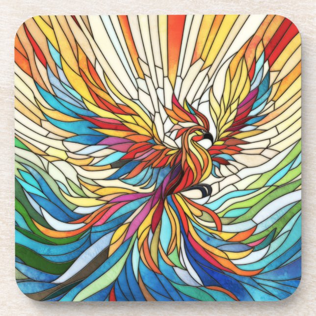 Phoenix Rising - colourful mosaic art Coaster (Front)