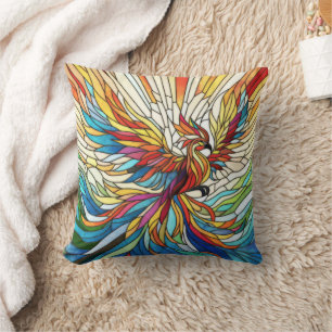 Phoenix Rising - colourful mosaic art Throw Pillow