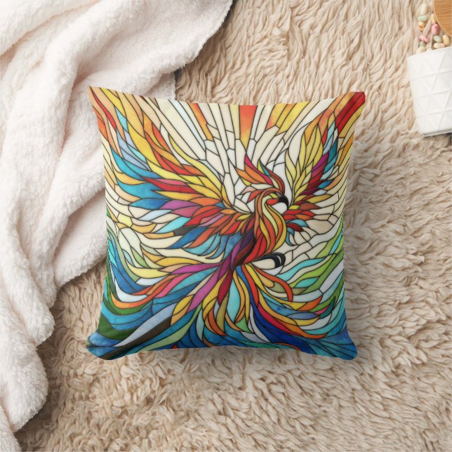 Phoenix Rising - colourful mosaic art Throw Pillow (Blanket)