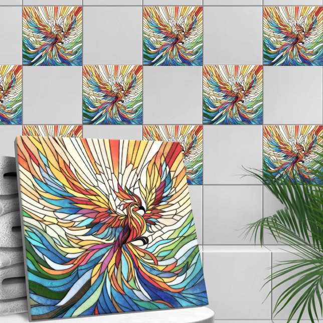Phoenix Rising - colourful mosaic art Tile (Creator Uploaded)