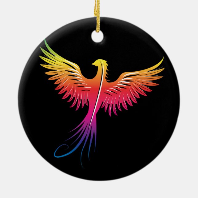Phoenix rising flame colours ceramic ornament (Back)