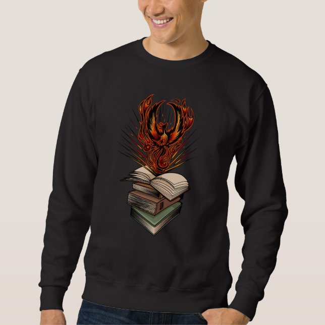 Phoenix Rising From Books Flames Fantasy Magical  Sweatshirt (Front)
