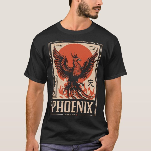Phoenix Rising Japanese Red Sun Mythical Rebirth T-Shirt (Front)