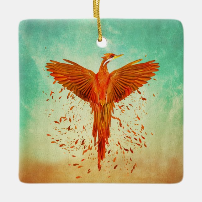 Phoenix Rising -Mixed media Ceramic Ornament (Front)