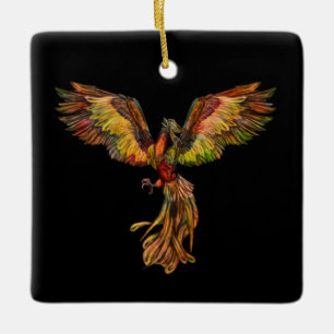 Phoenix Rising - on black Ceramic Ornament