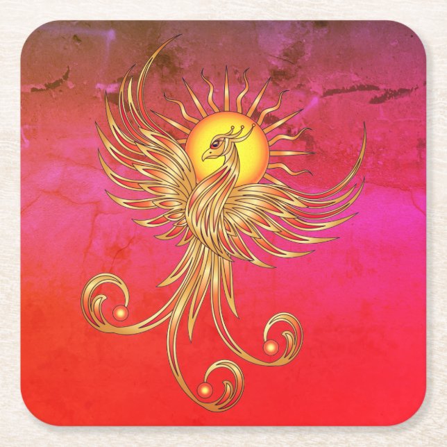 Phoenix Rising Square Paper Coaster (Front)