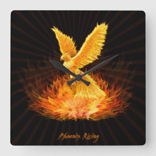 Phoenix Rising Square Wall Clock (Front)