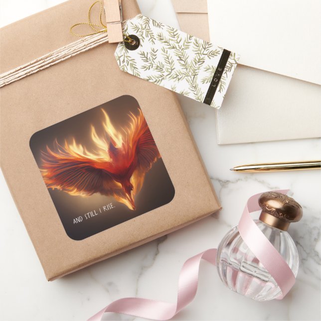 Phoenix Rising Support Inspiring Strength Square Sticker (Gifting)