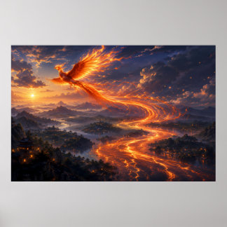 Phoenix River of Light Fantasy Landscape Poster