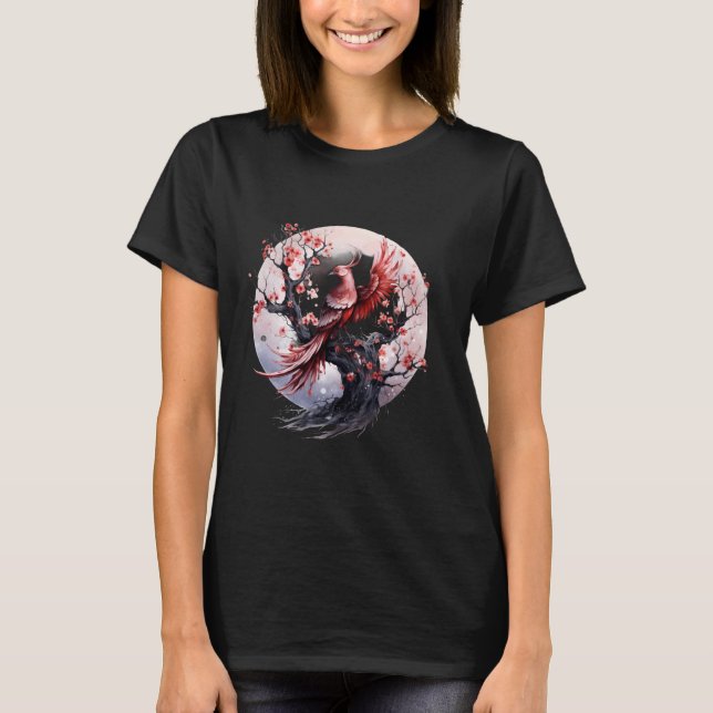 Phoenix Sakura Tree Fire Phoenix Bird Mythical Bir T-Shirt (Front)
