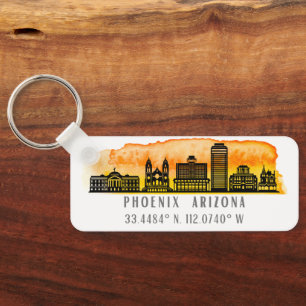Phoenix Skyline Map Coordinates  Keychain