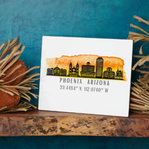 Phoenix Skyline Map Coordinates Plaque