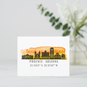 Phoenix Skyline Map Coordinates  Postcard