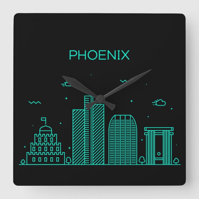 Phoenix skyline square wall clock (Front)