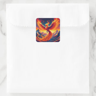 Phoenix Soars: Majestic Flight Over Vast Peaks Square Sticker