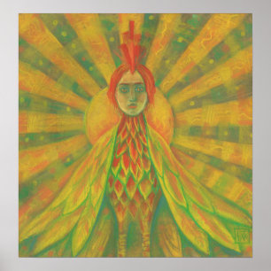 Phoenix Sun Bird Woman Goddess Fantasy Surrealism Poster