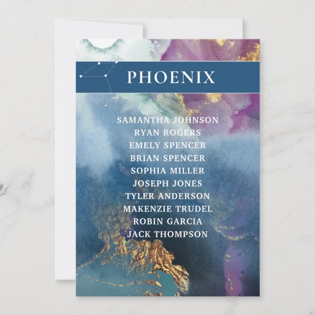 Phoenix Table Number Celestial Seating Chart (Front)