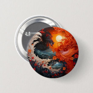 Phoenix Wave Yin Yang Martial Arts 2 Inch Round Button