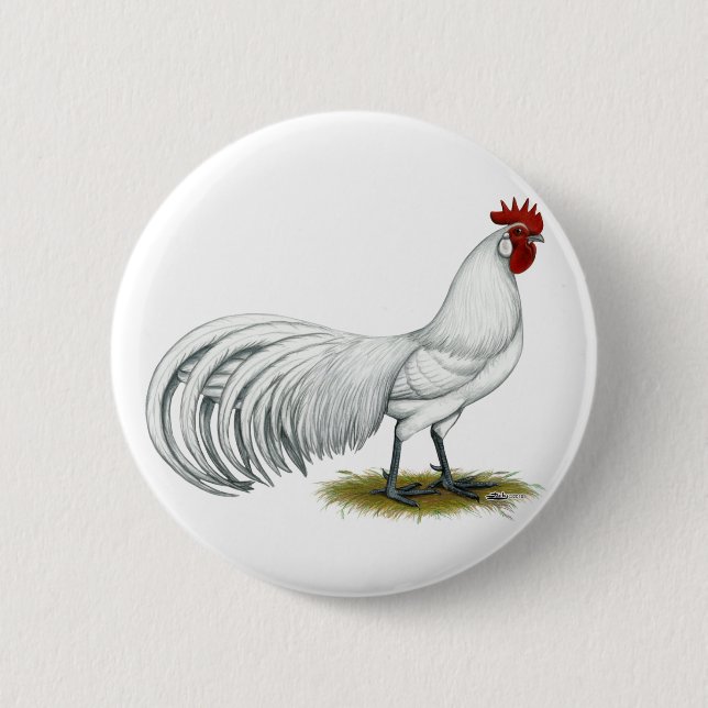 Phoenix:  White Rooster 2 Inch Round Button (Front)